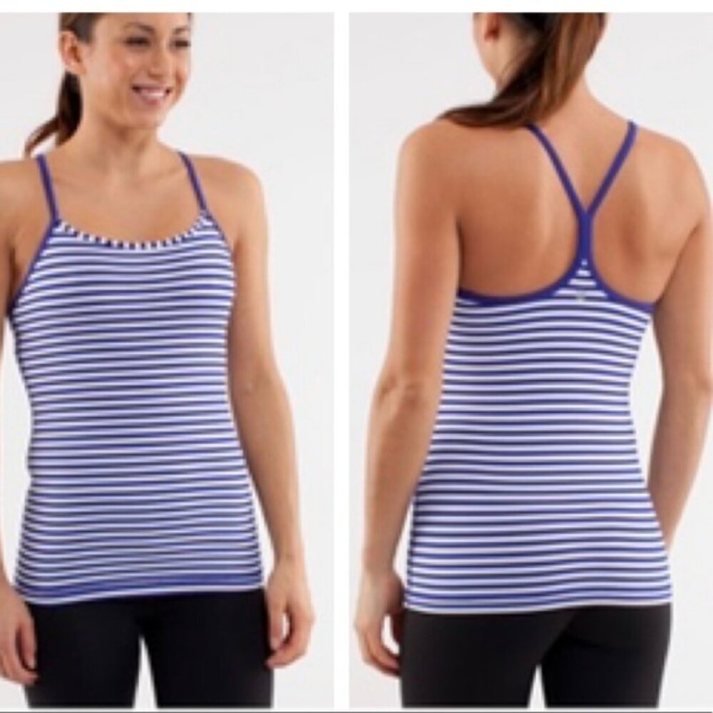 LULULEMON Power Y Tank Racer Back Tank Top Stripes Bra Purple Striped Stretch 4